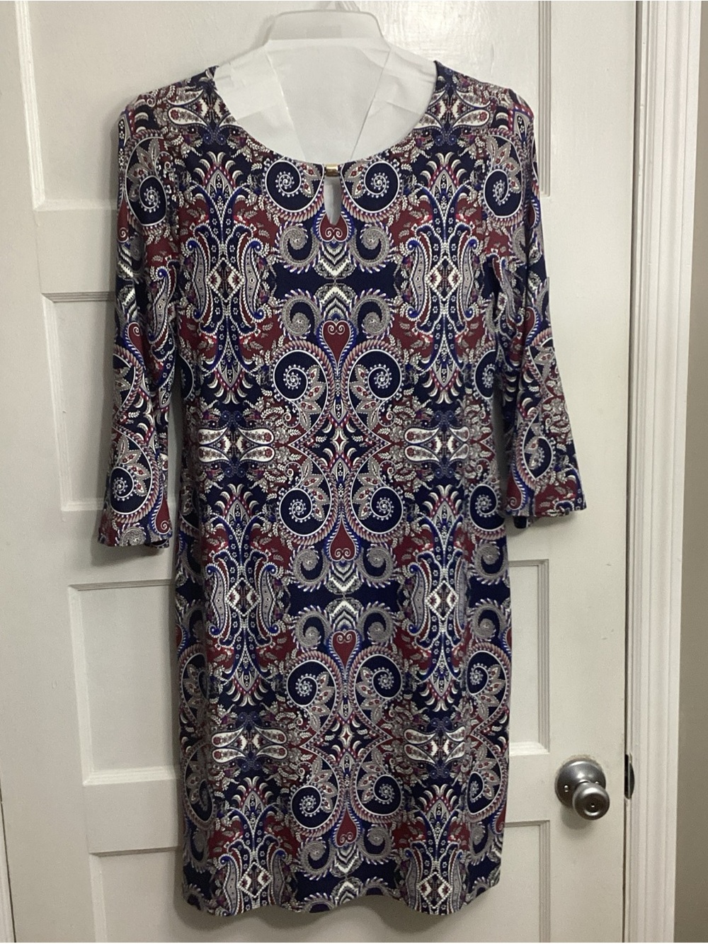 Charter Club Navy Blue Red Multi Paisley Shift Dress